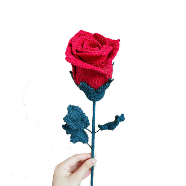 Pletená, červená růže (1ks) - Obrázek 1