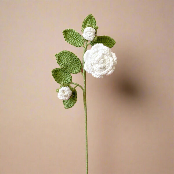 Háčkované Květiny 1 velká a 2 malé kamélie - bílá [Dokončeno - Obrázek 1