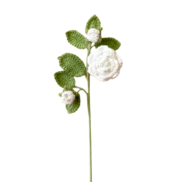 Háčkované Květiny 1 velká a 2 malé kamélie - bílá [Dokončeno - Obrázek 2