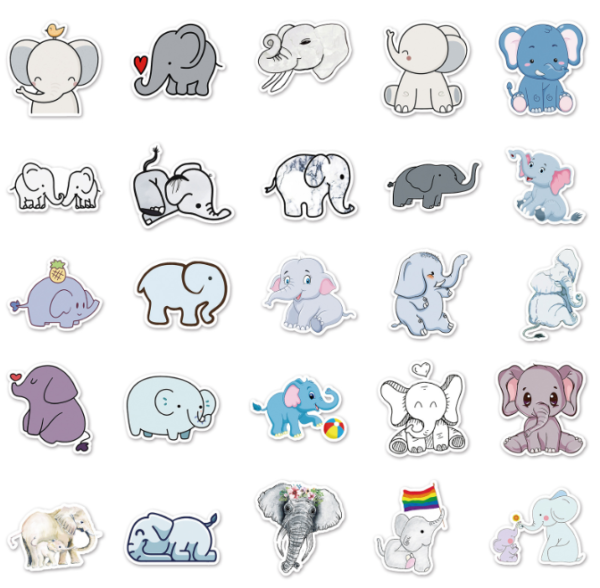 Samolepky Slon 50ks - 50 odlišných samolepek - Obrázek 4