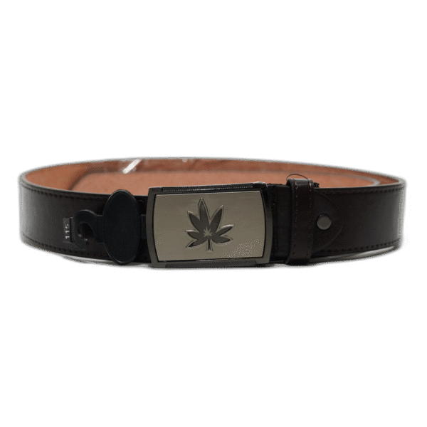 Kutti hnědý kožený pásek 115cm zapínáni se vzorem konopí - Obrázek 1