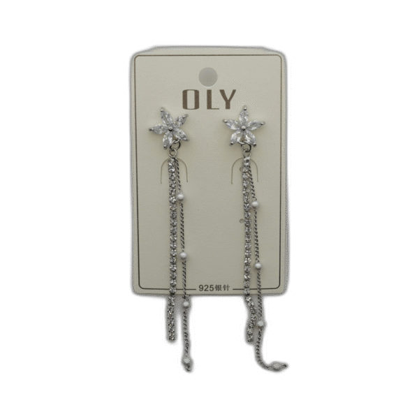 Oly náušnice dlouhé s květinou stříbrné - Obrázek 1