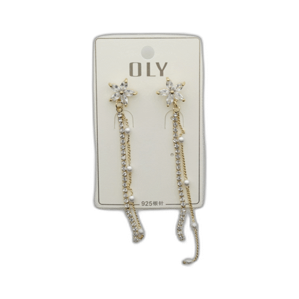 Oly náušnice dlouhé s květinou zlaté - Obrázek 1