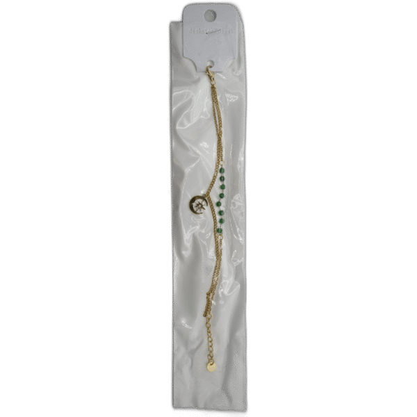 Zlatý náramek s půlměsícem a zelenými kamínky - Obrázek 1