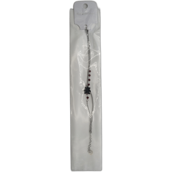 Stříbrný náramek s medvídkem a červenými kamínky - Obrázek 1