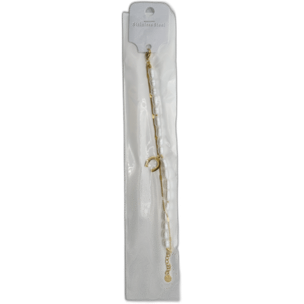 Zlatý náramek s kotvou a perlami - Obrázek 1