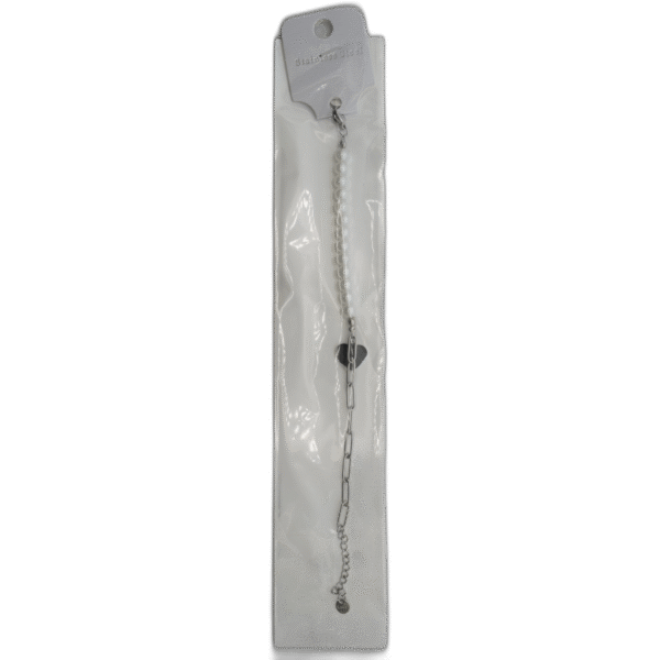 Stříbrný náramek se srdíčkem a perlami - Obrázek 1