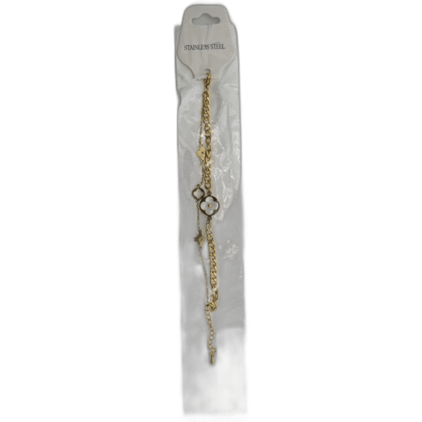 Zlatý náramek z nerezové oceli s čtyřlístkem - Obrázek 1