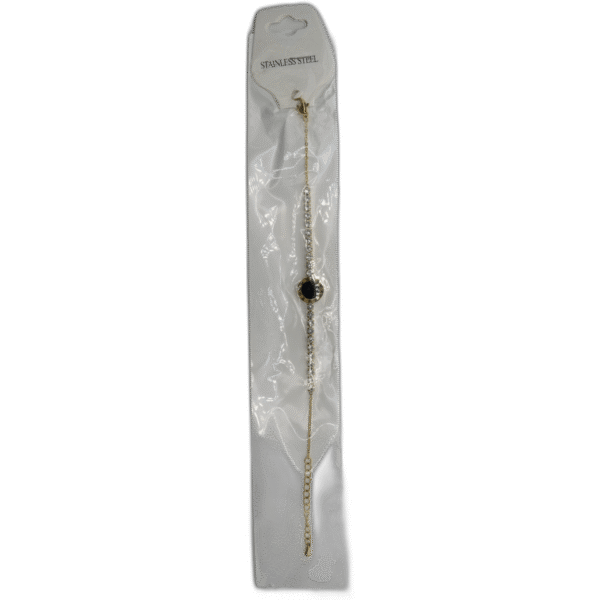 Zlatý náramek z nerezové oceli s černým středem a kamínky - Obrázek 1