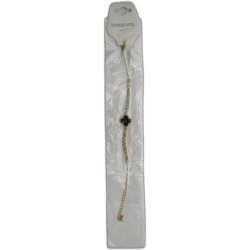 Zlatý náramek z nerezové oceli s černým čtyřlístkem a kamínky