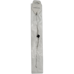 Stříbrný náramek z nerezové oceli s černým čtyřlístkem a kamínky