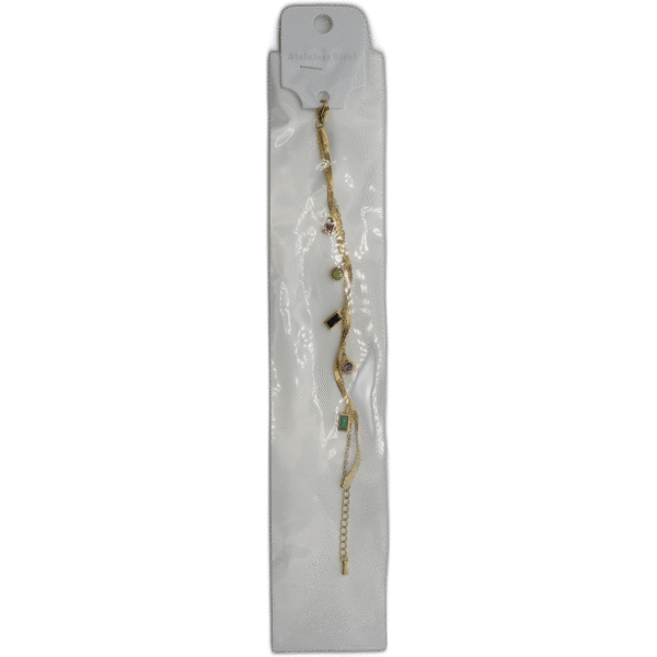 Zlatý náramek z nerezové oceli s barevnými kamínky - Obrázek 1