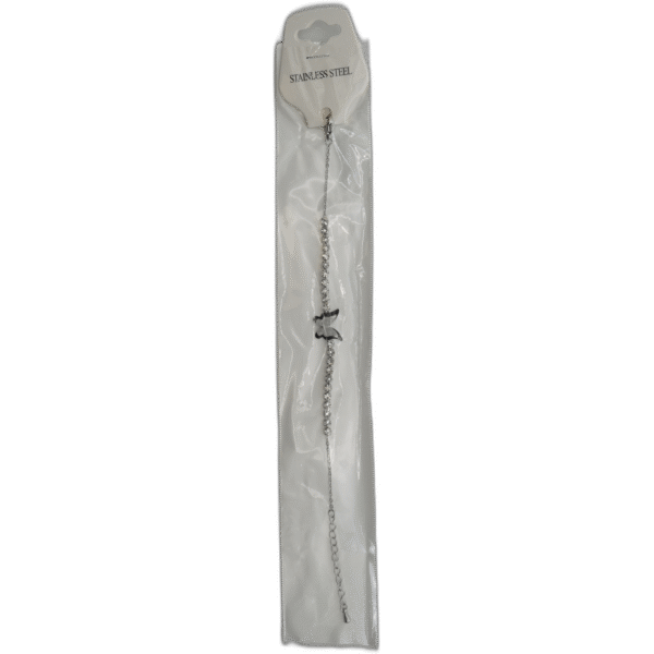 Stříbrný náramek z nerezové oceli s motýlkem a kamínky - Obrázek 1