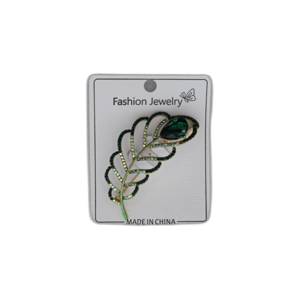 Brož se zeleným pírkem a kamínkem - Obrázek 1