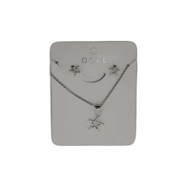 Stříbrný set náhrdelník + náušnice z nerezové oceli s hvězdou - Obrázek 1