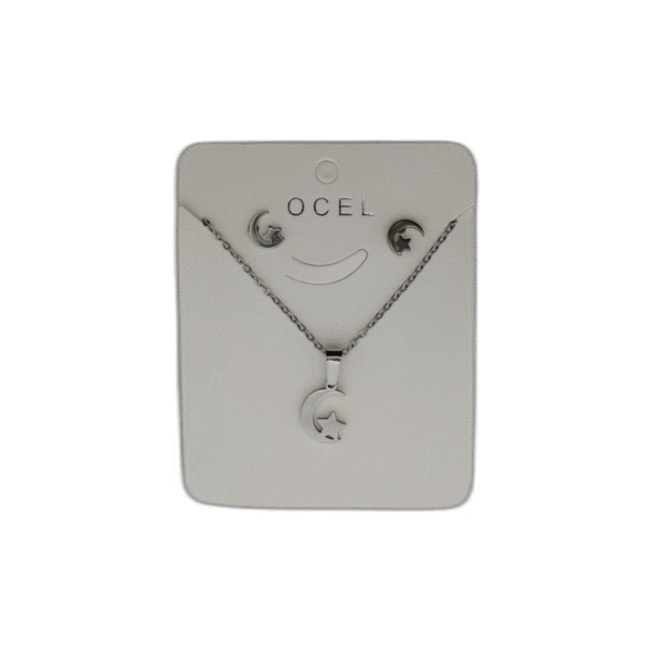 Stříbrný set náhrdelník + náušnice z nerezové oceli s hvězdou na půlměsíci - Obrázek 1