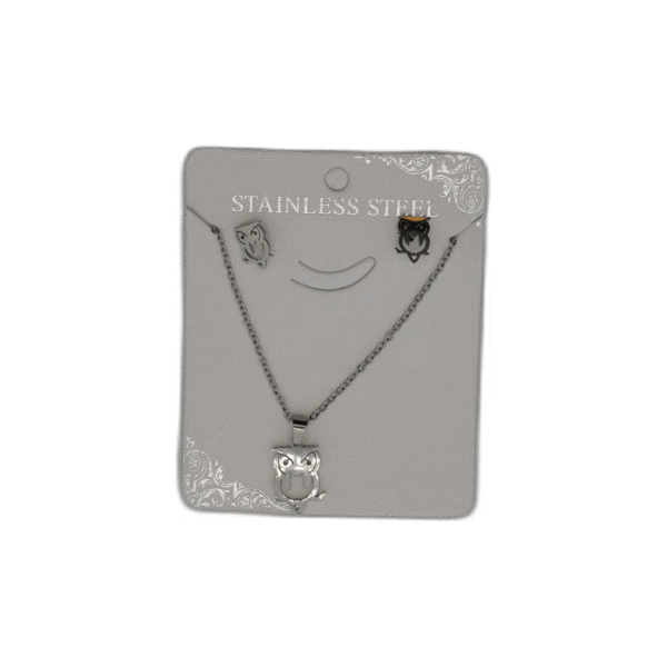Stříbrný set náhrdelník + náušnice z nerezové oceli s sovou - Obrázek 1