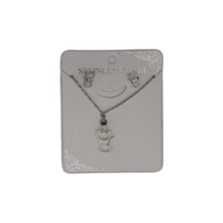 Stříbrný set náhrdelník + náušnice z nerezové oceli s kočkou