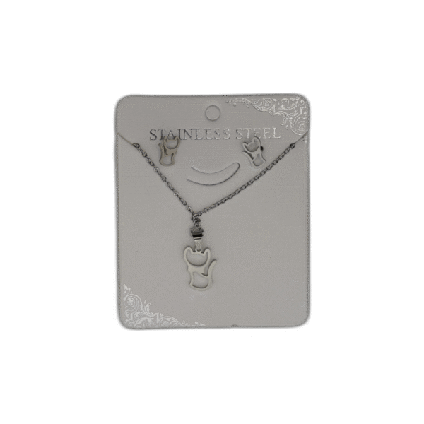 Stříbrný set náhrdelník + náušnice z nerezové oceli s kočkou - Obrázek 1