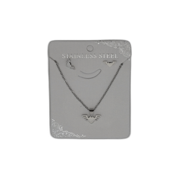 Stříbrný set náhrdelník + náušnice z nerezové oceli s křídly - Obrázek 1