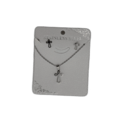 Stříbrný set náhrdelník + náušnice z nerezové oceli s křížem