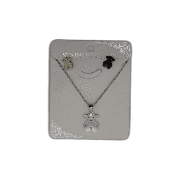 Stříbrný set náhrdelník + náušnice z nerezové oceli s medvídkem - Obrázek 1