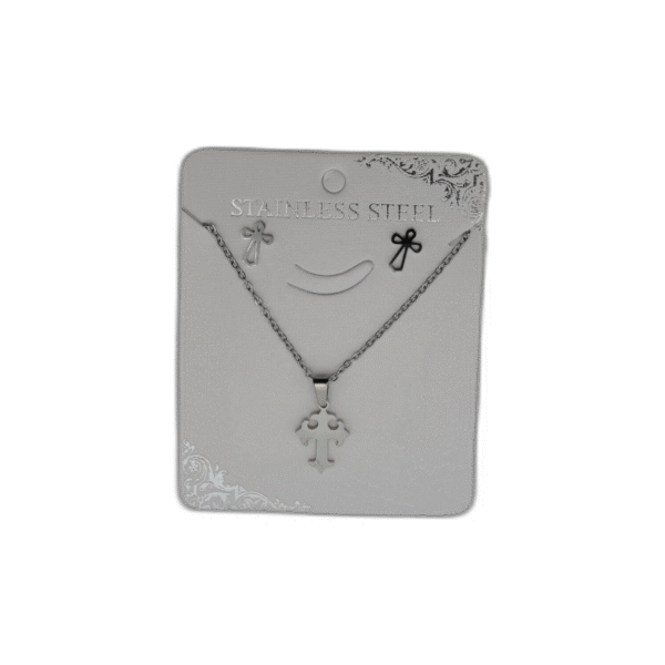 Stříbrný set náhrdelník + náušnice z nerezové oceli s křížem - Obrázek 1