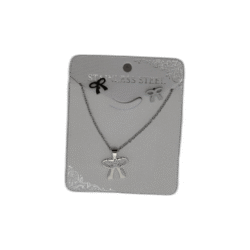 Stříbrný set náhrdelník + náušnice z nerezové oceli s mašlí