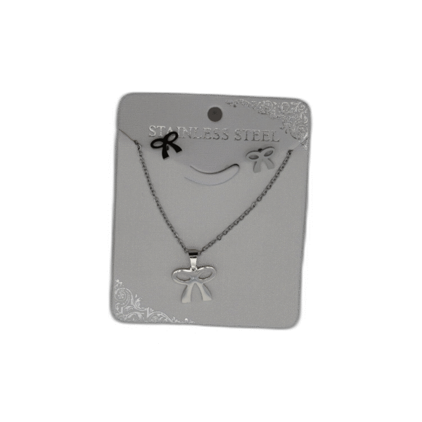 Stříbrný set náhrdelník + náušnice z nerezové oceli s mašlí - Obrázek 1