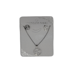 Stříbrný set náhrdelník + náušnice z nerezové oceli s kočkou na měsíci