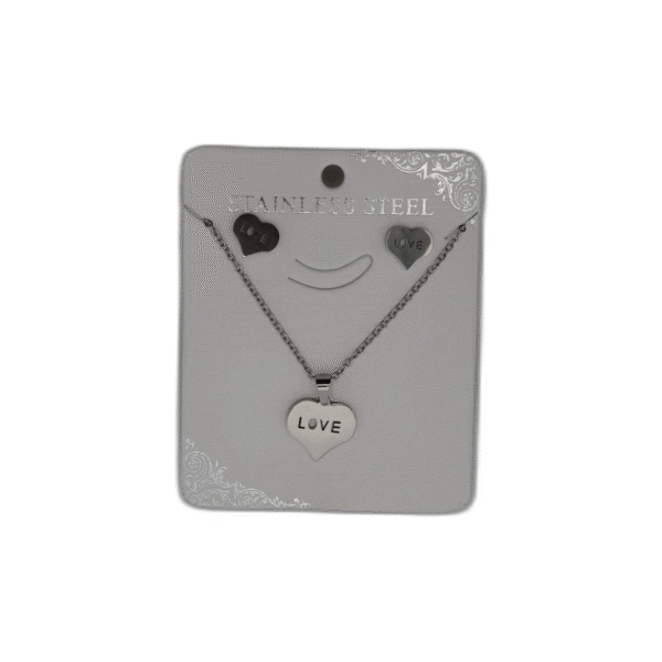 Stříbrný set náhrdelník + náušnice z nerezové oceli LOVE - Obrázek 1