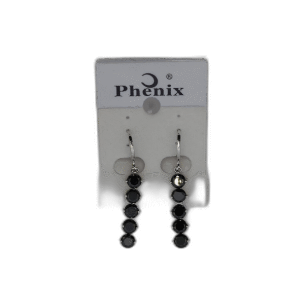 Stříbrné Peonix náušnice s černými drahokamy - Obrázek 1