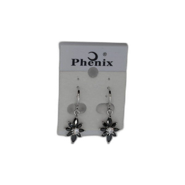 Stříbrné Peonix náušnice s černými květiny - Obrázek 1