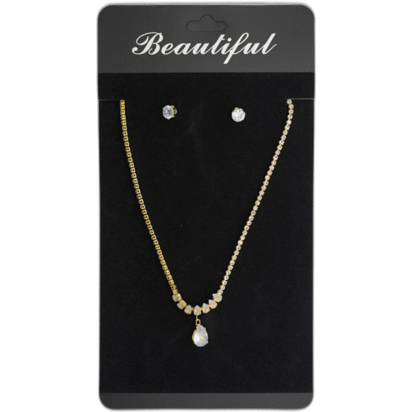 Set zlatých náušnic s náhrdelníkem s drahokamy - Obrázek 1