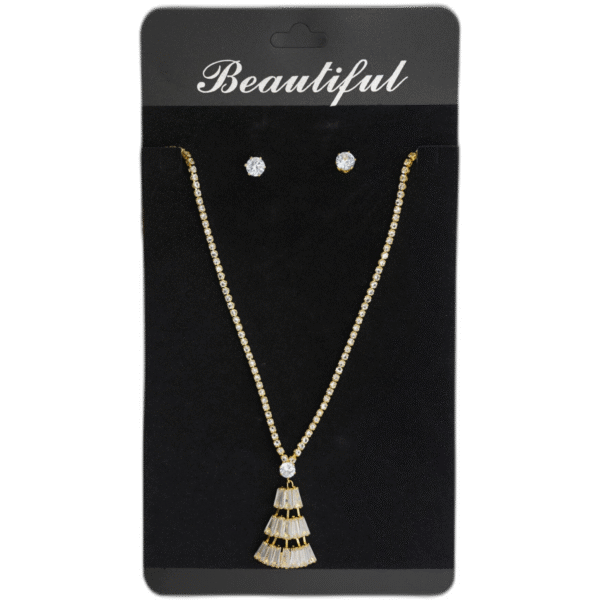 Set zlatých náušnic s náhrdelníkem s drahokamy - Obrázek 1