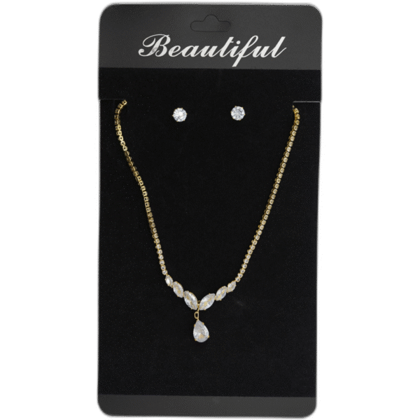 Set zlatých náušnic s náhrdelníkem s drahokamy - Obrázek 1