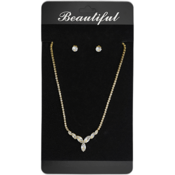 Set zlatých náušnic s náhrdelníkem s drahokamy - Obrázek 1