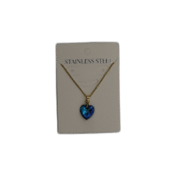 Zlatý náhrdelník se modrým srdcem