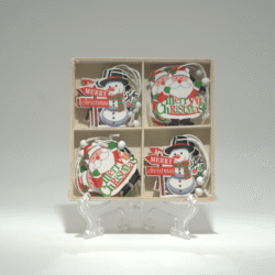 Vánoční dřevěná závěsná dekorace se Santou a sněhulákem Merry Christmas