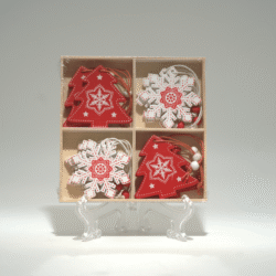 Vánoční dřevěná závěsná dekorace s vločkou a stromečkem