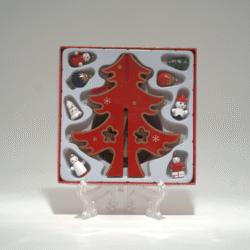 Skládací vánoční dřevěný stromeček s ornamenty