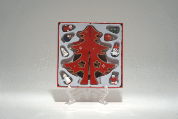 Skládací vánoční dřevěný stromeček s ornamenty - Obrázek 1