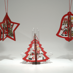 Vánoční dřevěná závěsná dekorace variace- červený hvězda zvoneček stromeček