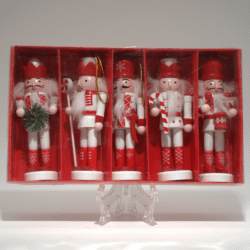 Vánoční dřevěná závěsná dekorace louskáčci červená a bílá