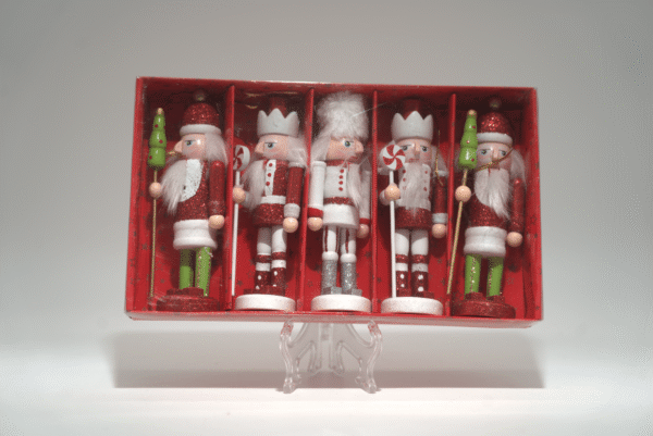 Vánoční dřevěná závěsná dekorace louskáčci třpytivé červeno bílo zelené - Obrázek 1